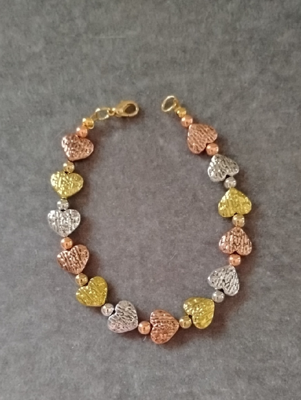 Tri-Tone Heart Link Bracelet - Gold, Silver & Rose